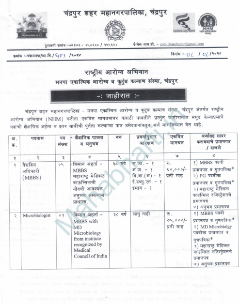 Chandrapur Municipal Corporation Recruitment 2024