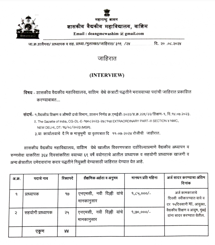 GMC Washim Recruitment 2024