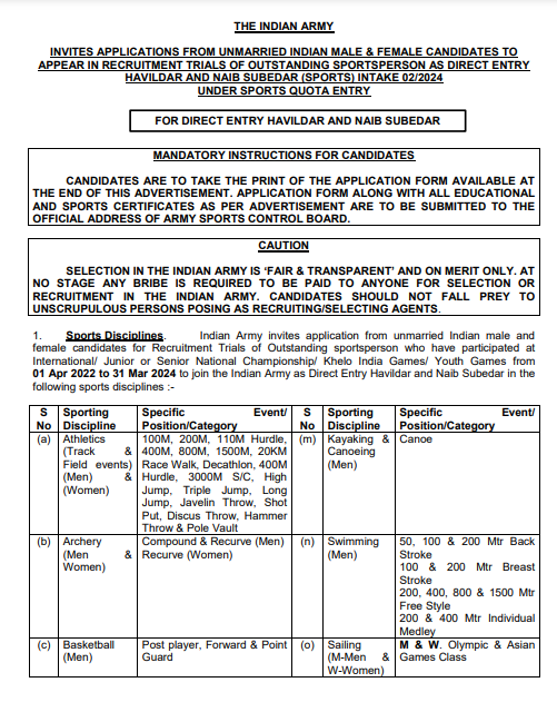 Indian Army Bharti 2024 PDF Notification first page screenshot 