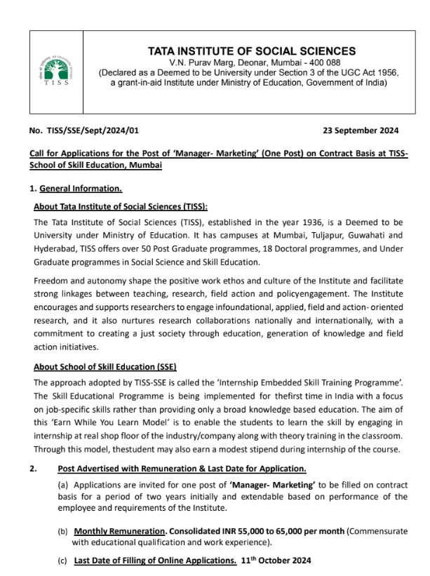 TISS Mumbai Bharti 2024